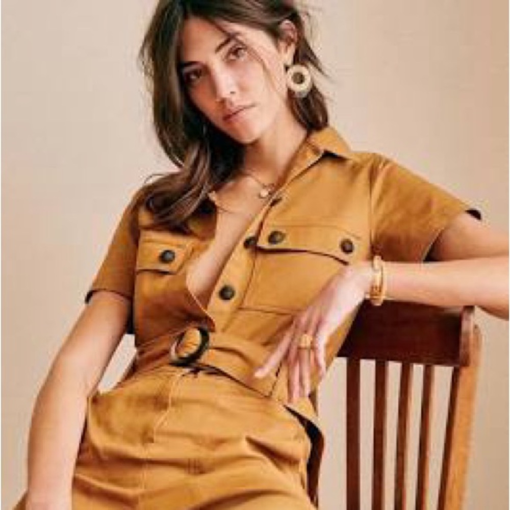 Sezane Manhattan Camel Jumpsuit with Belt size 2